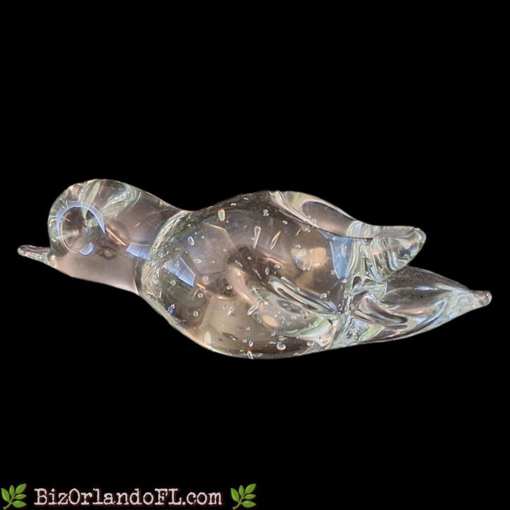 VINTAGE: Vannes-le-Châtel Art Vannes Glass Duck Figurine Controlled Bubbles HTF